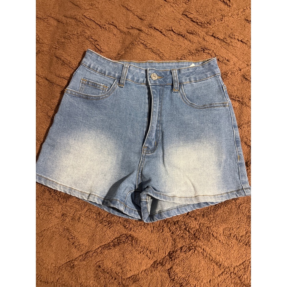Romwe Light Wash Denim Shorts Coquette Lace Pink Bows High Waisted Size M
